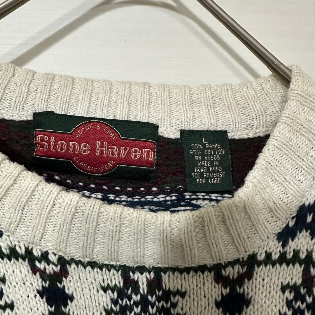 VINTAGE(ヴィンテージ)のフェアアイル　マルチカラーニット　ホワイト　Lサイズ　stone haven メンズのトップス(ニット/セーター)の商品写真