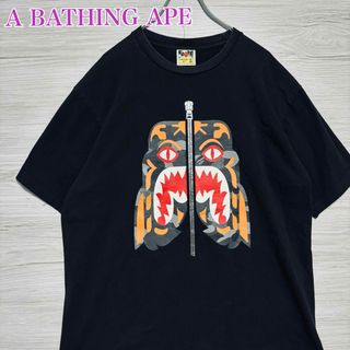 289古着shop倉庫【※美品】アベイシングエイプ★シャークデザイン tシャツ XL 袖刺繍ロゴ 黒