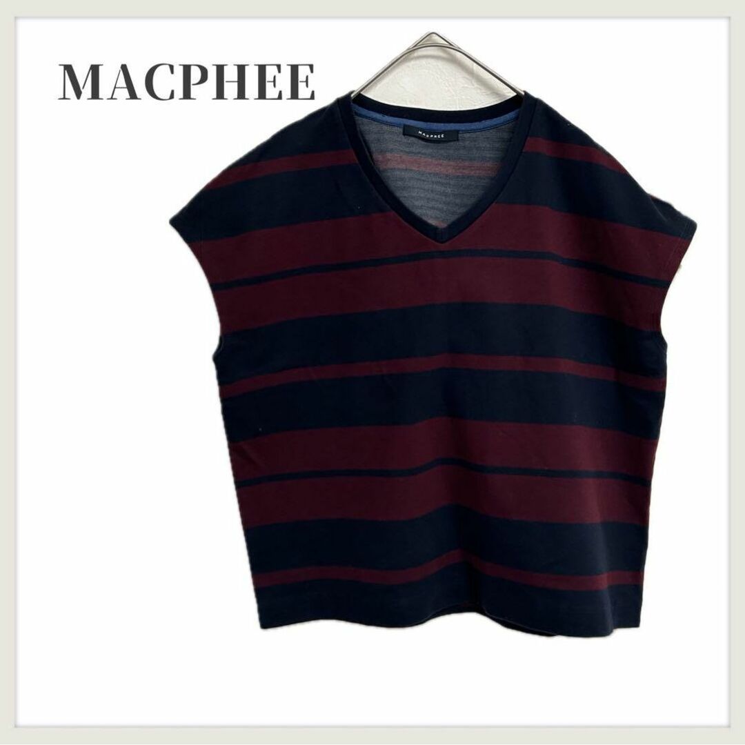 MACPHEE(マカフィー)のマカフィー MACPHEE Tシャツ フレンチスリーブ Vネック  ボーダー レディースのトップス(Tシャツ(半袖/袖なし))の商品写真