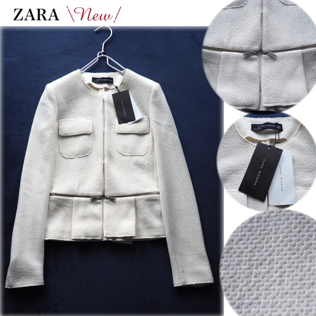 ZARA(ザラ)の【新品】ZARA WOMAN ジップデザイン ノーカラー ペプラムジャケット レディースのジャケット/アウター(ノーカラージャケット)の商品写真