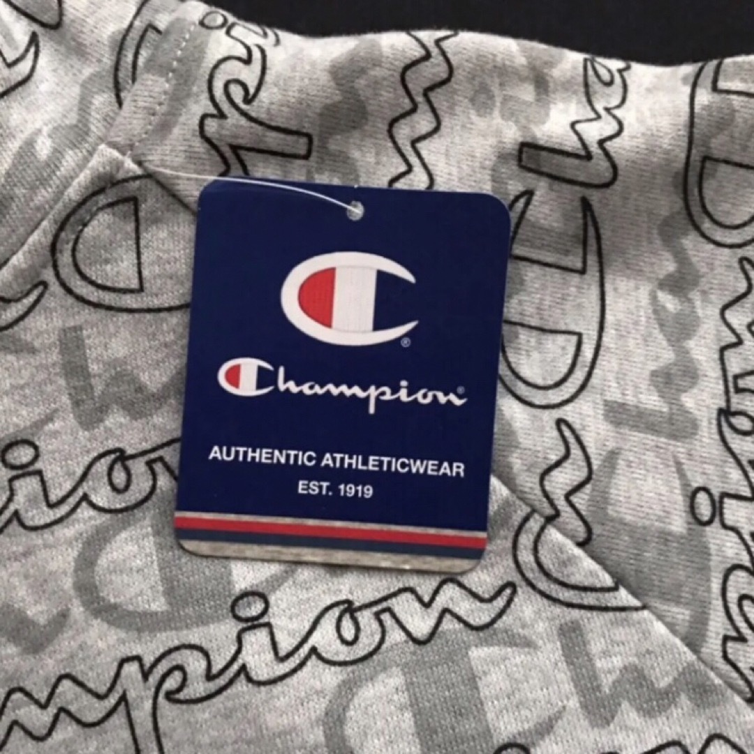 Champion(チャンピオン)の極レア 新品 チャンピオン  USA ロゴ 総柄 パーカー グレーM 子供 小柄 キッズ/ベビー/マタニティのキッズ服男の子用(90cm~)(ジャケット/上着)の商品写真