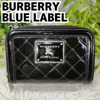バーバリーブルーレーベル(BURBERRY BLUE LABEL)のバーバリーブルーレーベル 二つ折り財布 レザー ブラック ホースロゴ チェック(財布)