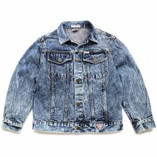 GUESS - 90s USA製 GUESSゲス ケミカルウォッシュ デニムジャケット 4ポケット ボーイズM★アシッド オールド ビンテージ トラッカー レディース