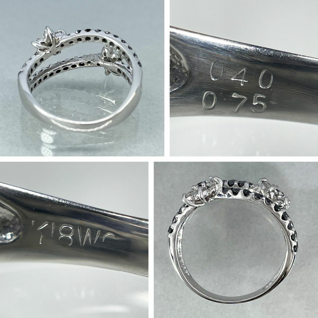 K18wg 天然ブラックダイヤモンド 0.75ct ダイヤモンド 0.40ct レディースのアクセサリー(リング(指輪))の商品写真