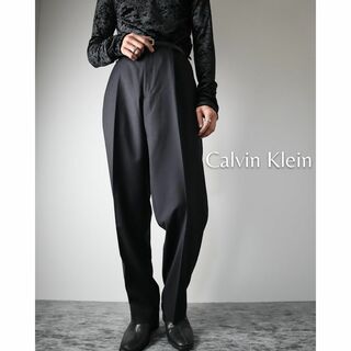 カルバンクライン(Calvin Klein)の【カルバンクライン】ウール ワイドストレート スラックス ノータック 黒 W38(スラックス)
