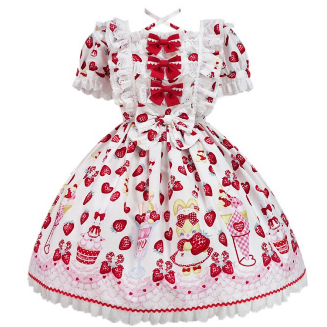 Angelic Pretty(アンジェリックプリティー)のLyrical Bunny Parlor 白　ワンピース　ハーフボンネットセット レディースのワンピース(ひざ丈ワンピース)の商品写真