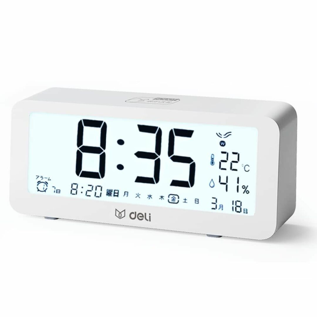 【色: 優雅な白】deeli 目覚まし時計 電波時計 メーカー2年 大きくで 明 インテリア/住まい/日用品のインテリア小物(置時計)の商品写真