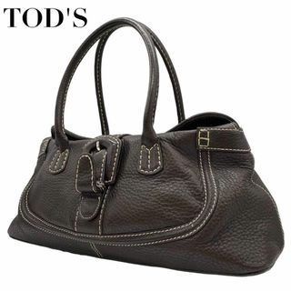 トッズ(TOD'S)の良品　TOD'S トッズ ハンドバッグ　セミショルダー　レザー　本革　黒　シボ革(ハンドバッグ)