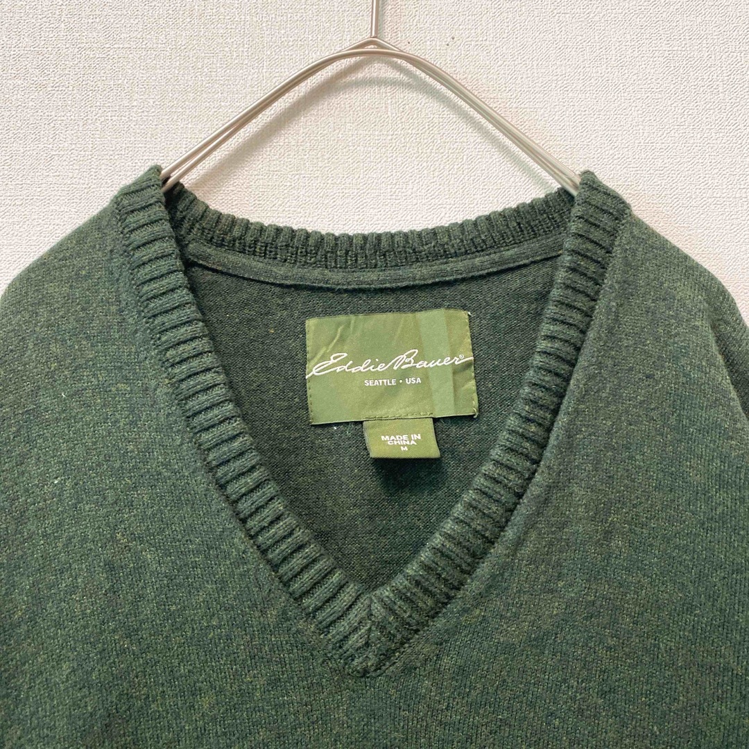 Eddie Bauer(エディーバウアー)のエディーバウアー　ニット　セーター　無地　Vネック　男女兼用　緑色　Mサイズ メンズのトップス(ニット/セーター)の商品写真