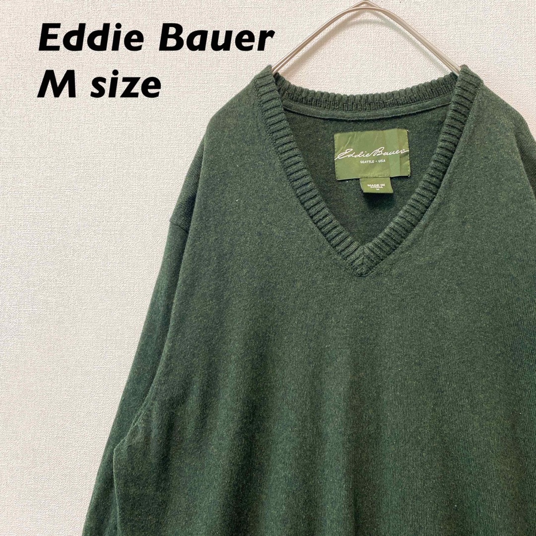 Eddie Bauer(エディーバウアー)のエディーバウアー　ニット　セーター　無地　Vネック　男女兼用　緑色　Mサイズ メンズのトップス(ニット/セーター)の商品写真