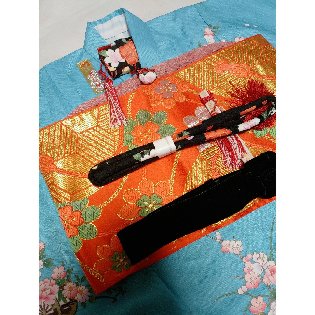 TSUMORI CHISATO(ツモリチサト)の七五三7歳祝着物フルセット水色紗綾型花車ジュニア用袋帯ツモリチサトはこせこ キッズ/ベビー/マタニティのキッズ服女の子用(90cm~)(和服/着物)の商品写真