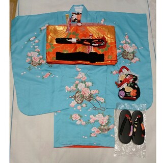 ツモリチサト(TSUMORI CHISATO)の七五三7歳祝着物フルセット水色紗綾型花車ジュニア用袋帯ツモリチサトはこせこ(和服/着物)