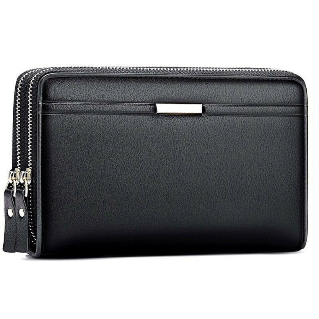 メンズ 長財布 セカンドバッグ クラッチバッグ 黒 ダブルファスナーカード収納 メンズのバッグ(セカンドバッグ/クラッチバッグ)の商品写真