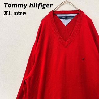 トミーヒルフィガー(TOMMY HILFIGER)のトミーヒルフィガー　ニット　セーター　無地　フラッグロゴ　男女兼用　XLサイズ(ニット/セーター)
