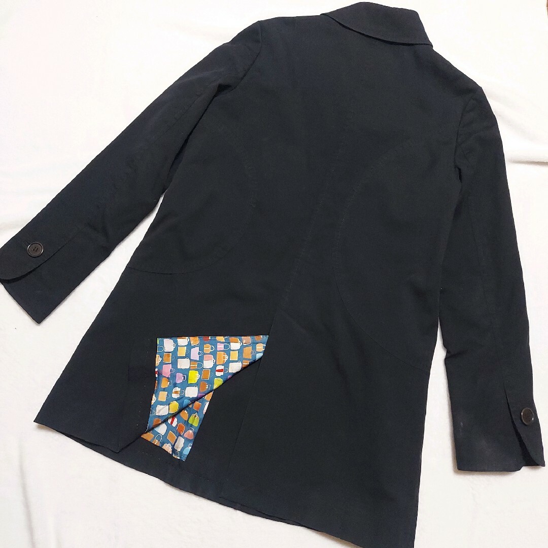 Paul Smith(ポールスミス)の美品☆ポールスミス ステンカラーコート マルチカラーバック総柄 42 XL 黒 レディースのジャケット/アウター(スプリングコート)の商品写真