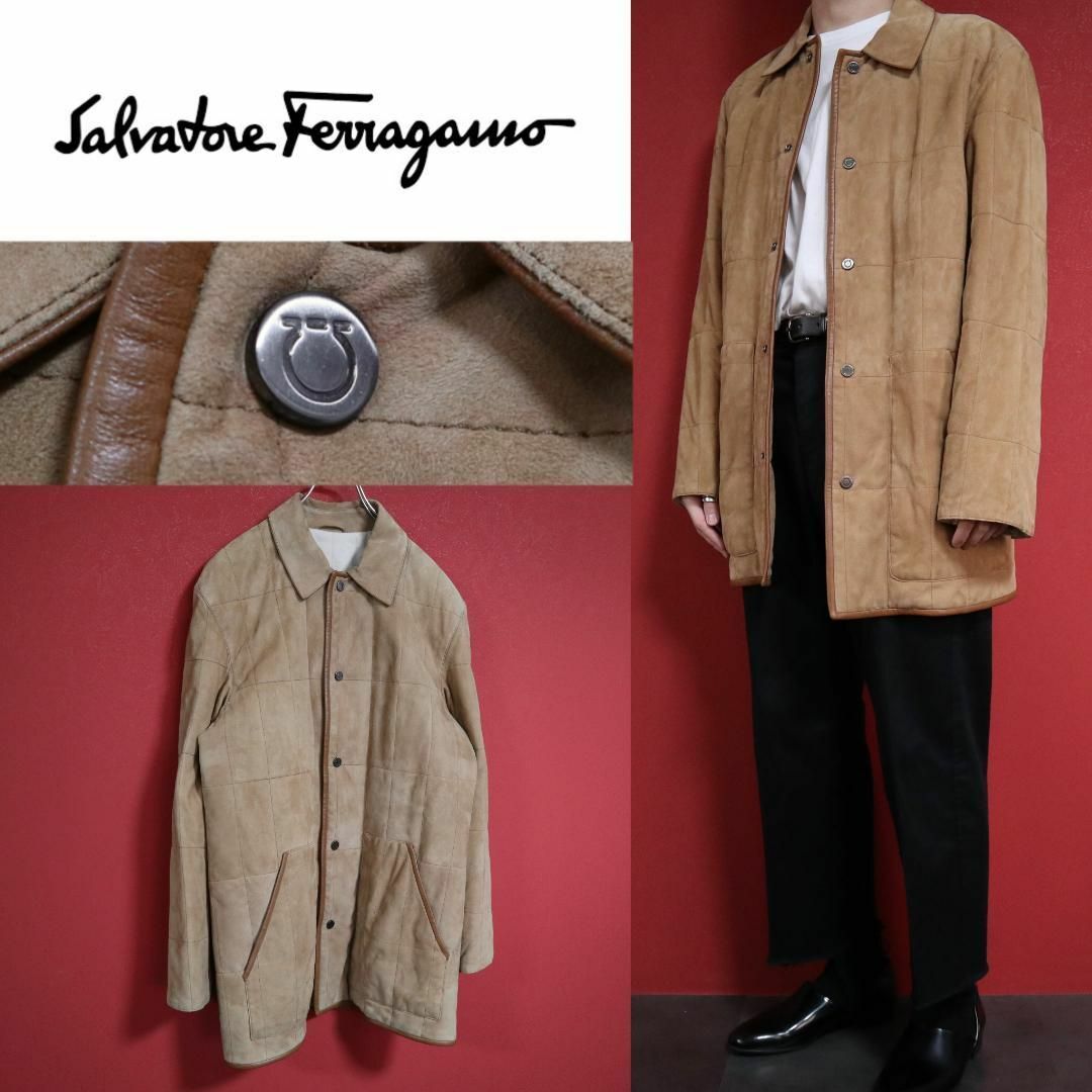 Salvatore Ferragamo(サルヴァトーレフェラガモ)の【イタリア製】Salvatore Ferragamo レザー キルティングコート メンズのジャケット/アウター(ステンカラーコート)の商品写真