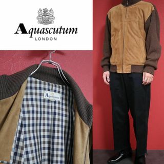 アクアスキュータム(AQUA SCUTUM)の【希少】Aquascutum ニット切り替え ロゴ入り フルジップ ジャケット(ブルゾン)