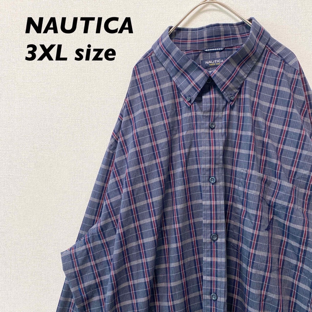 NAUTICA(ノーティカ)のノーティカ　長袖シャツ　ボタンダウン　チェック　刺繍ロゴ　男女兼用　3XLサイズ メンズのトップス(シャツ)の商品写真