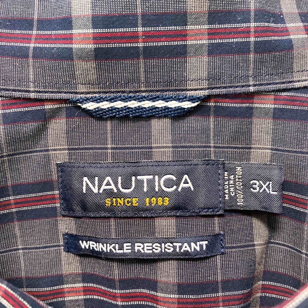 NAUTICA(ノーティカ)のノーティカ　長袖シャツ　ボタンダウン　チェック　刺繍ロゴ　男女兼用　3XLサイズ メンズのトップス(シャツ)の商品写真