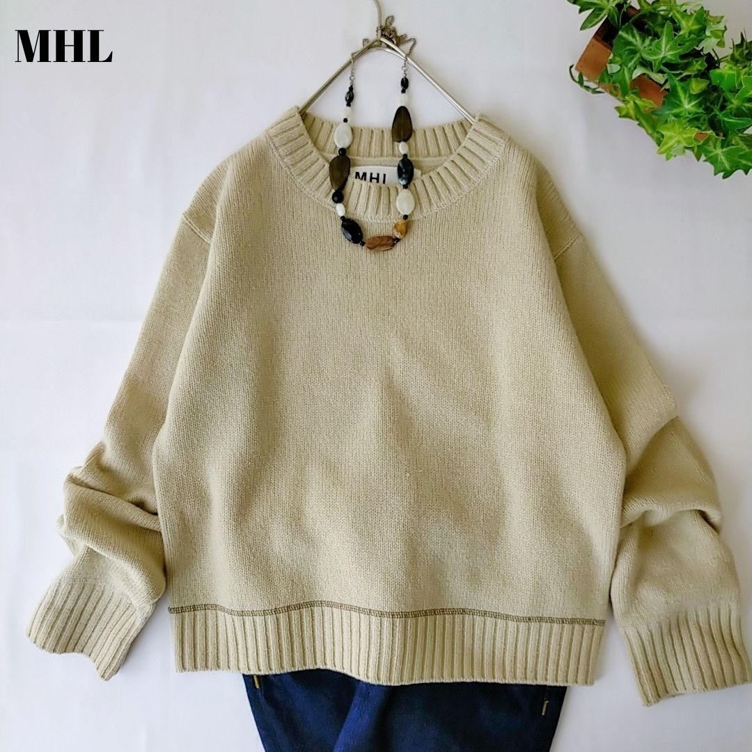 美品✨　ＭＨＬ．ライトベージュ　クルーネックニット　ウール100%　Ｍ | フリマアプリ ラクマ