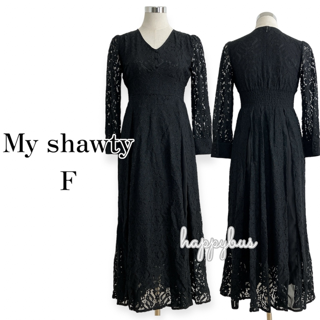 My shawty(マイシャウティー)のマイシャウティー　ブラック　レースラインデザインドレス　B602032610F レディースのフォーマル/ドレス(ロングドレス)の商品写真