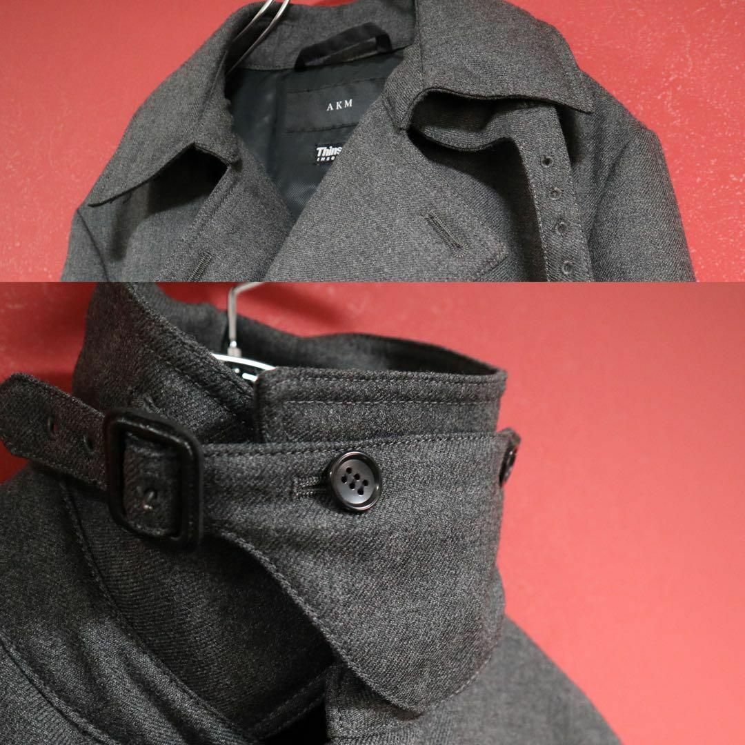 AKM(エイケイエム)の【極美品】AKM ベルト付き ポケット 襟 デザイン ロングトレンチコート メンズのジャケット/アウター(トレンチコート)の商品写真