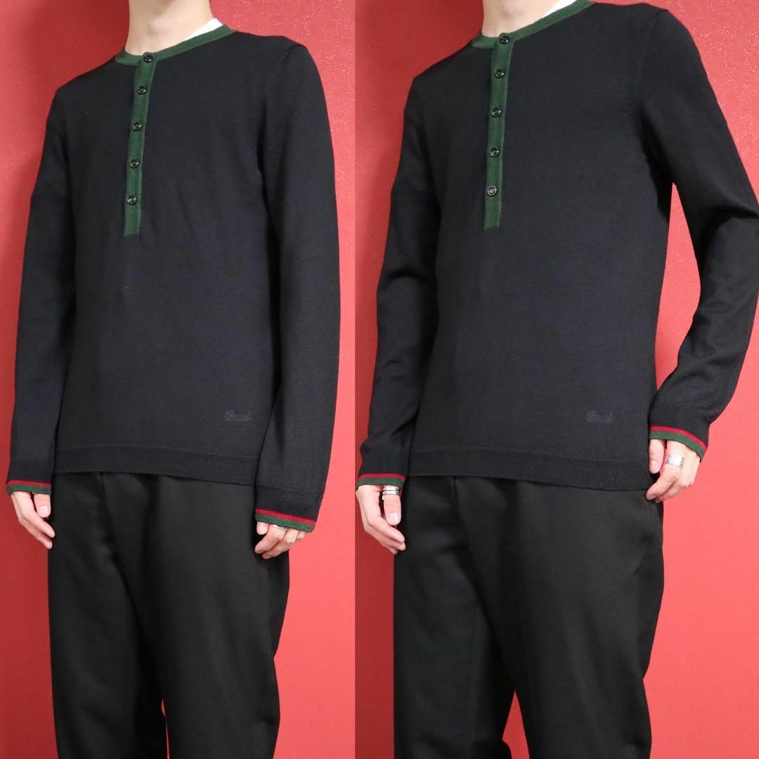 美品】GUCCI 袖シェリーライン デザイン シルク混 ロゴ刺繍 ニット 美品】GUCCI 袖シェリーライン デザイン シルク混 ロゴ刺繍 ニット