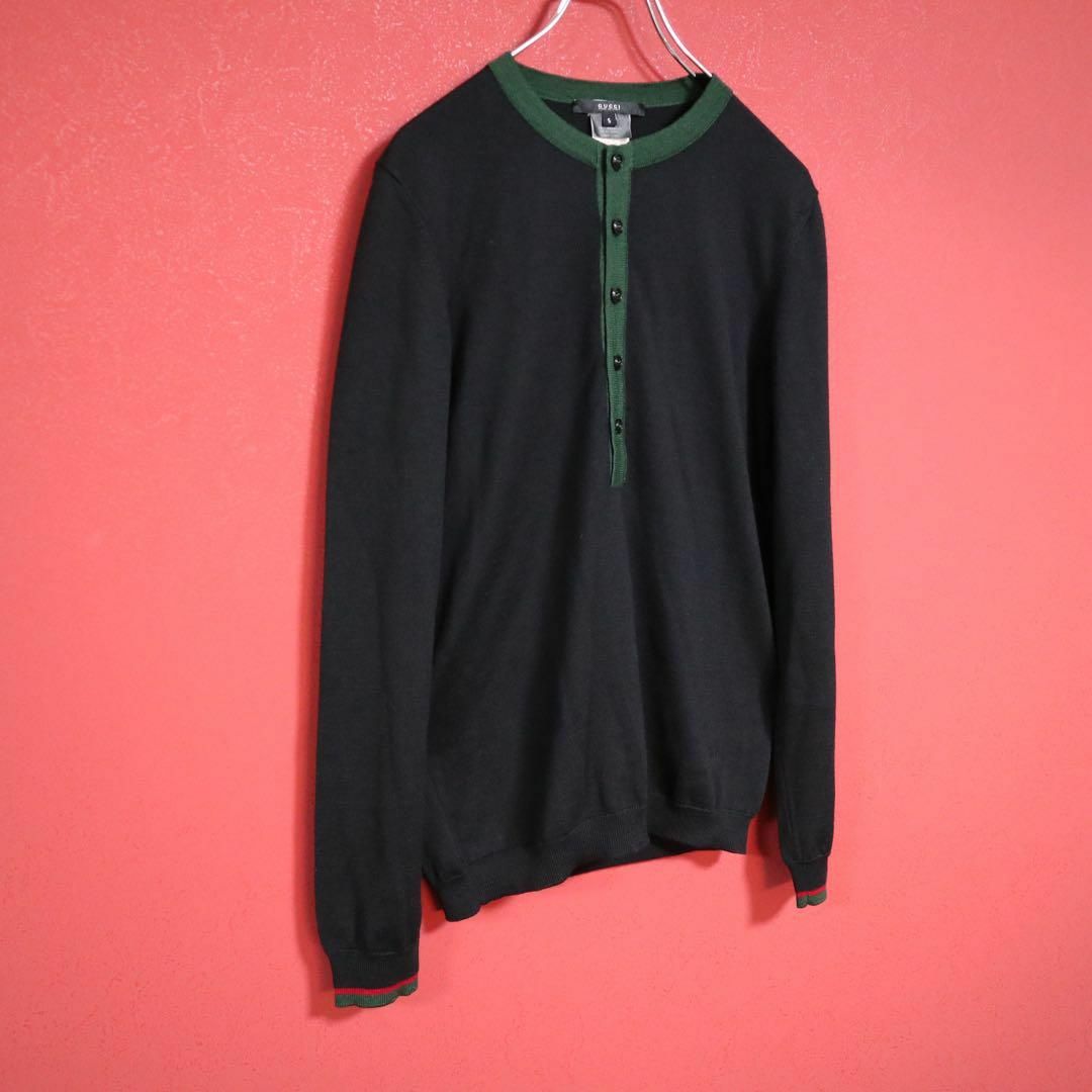 美品】GUCCI 袖シェリーライン デザイン シルク混 ロゴ刺繍 ニット 美品】GUCCI 袖シェリーライン デザイン シルク混 ロゴ刺繍 ニット