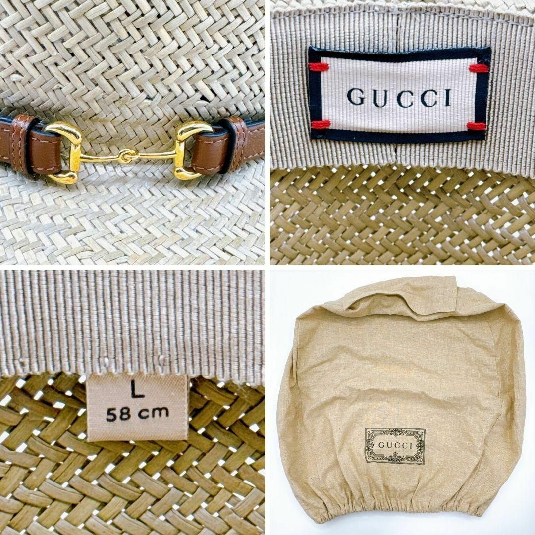 Gucci(グッチ)のグッチ　ホースビット付き ストロー エフェクト ハット　麦わら帽子 レディースの帽子(麦わら帽子/ストローハット)の商品写真