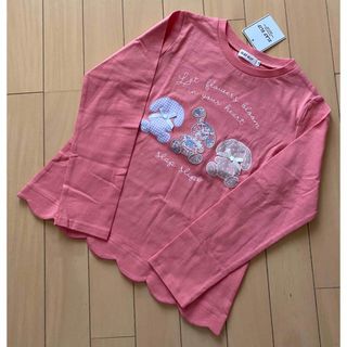 スラップスリップ(SLAP SLIP)のSLAPSLIPアニマルウサギパッチ刺繍プリント裾スカラップ長袖Tシャツ 130(Tシャツ/カットソー)