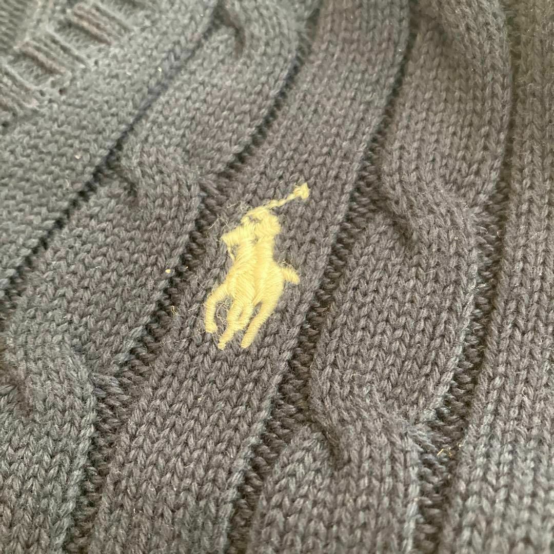 POLO RALPH LAUREN(ポロラルフローレン)の希少　ホワイトポニー　ケーブルニット　ネイビー　Vネック　コットンニット " レディースのトップス(ニット/セーター)の商品写真