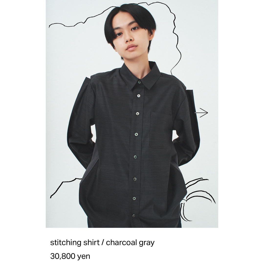 6 (ROKU)(ロク)のスドークstitching shirt / charcoal gray メンズのトップス(シャツ)の商品写真