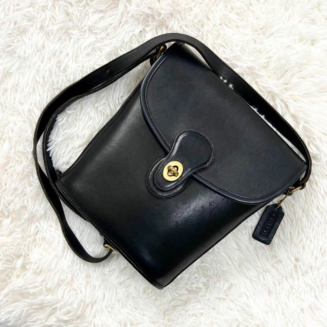 【美品】OLD COACH コーチ ショルダーバッグ 金具 チャーム付き 黒ストラップ