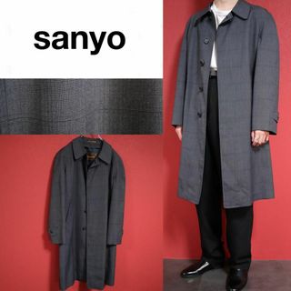 サンヨー(SANYO)の【希少ヴィンテージ】sanyo 背抜き仕様 チェック柄 総柄 ロングコート(ステンカラーコート)