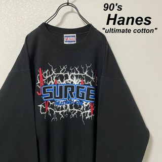 ヘインズ(Hanes)の90's ヘインズ スウェット 黒 イナズマプリント アルティメットコットン(スウェット)