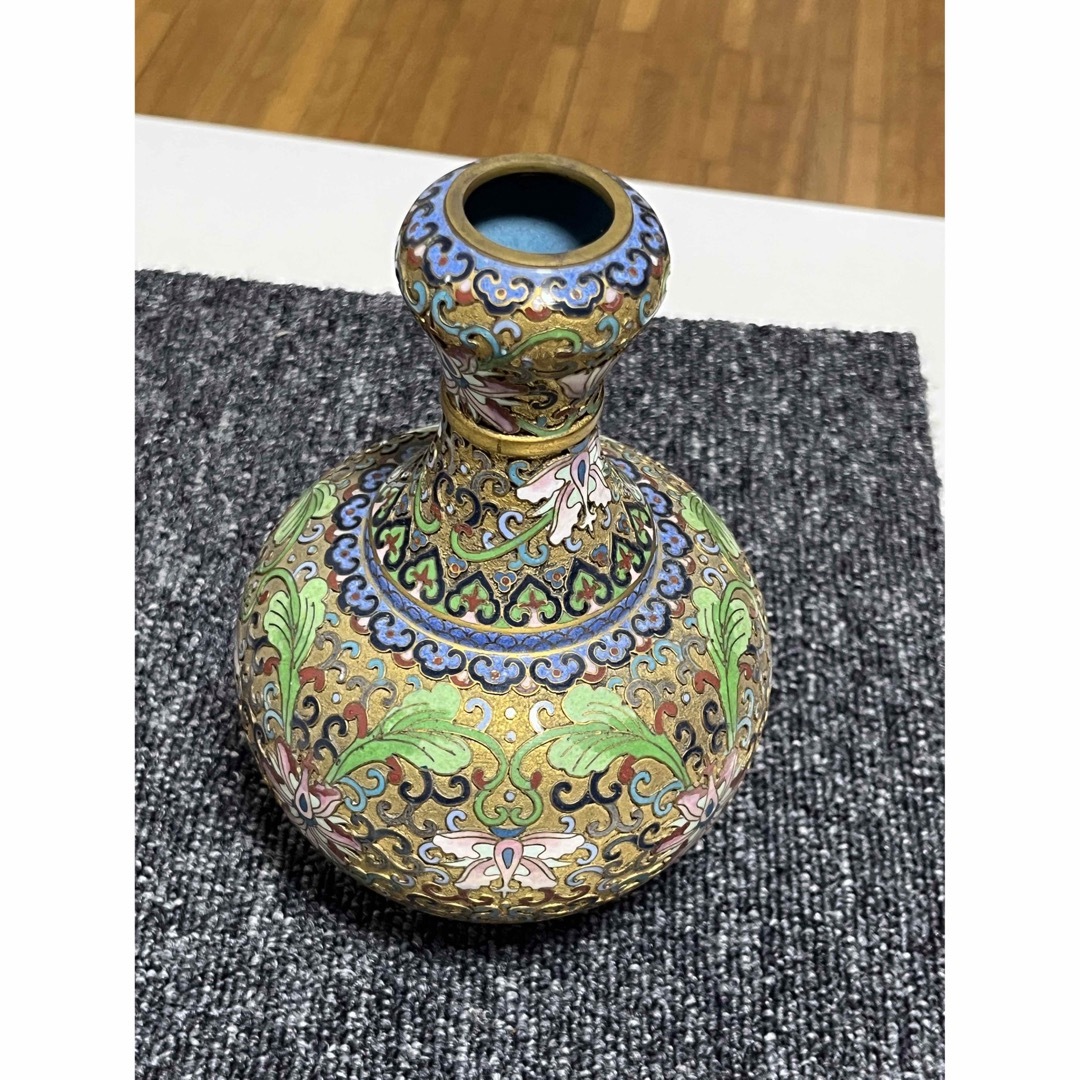 中国美術 景泰藍◇80年代 七宝焼き 壺 花瓶 ゴールドブルー骨董 中国美術 景泰藍◇80年代 七宝焼き 壺 花瓶 ゴールドブルー骨董