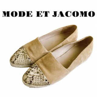Mode et Jacomo - MODE ET JACOMO  フラット 切り替え パイソン柄 ベージュ 23