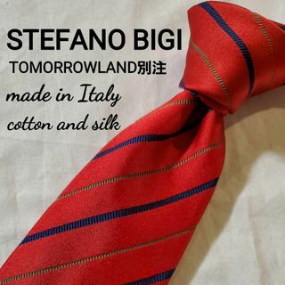 トゥモローランド(TOMORROWLAND)のstefano bigi  赤　レッド　ストライプ　コットン混の素敵なネクタイ(ネクタイ)