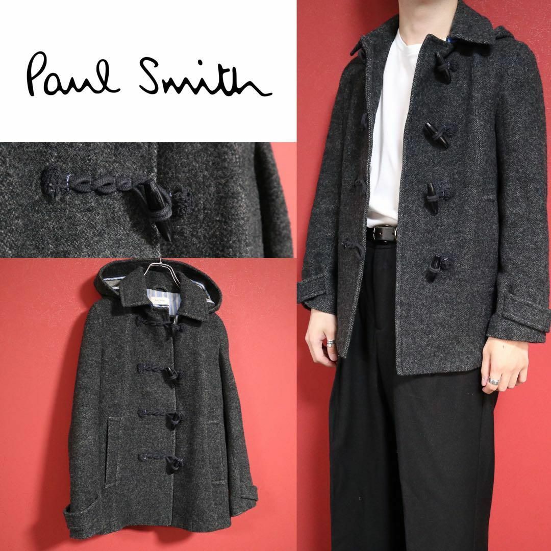 Paul Smith(ポールスミス)の【最高級】Paul Smith 裏地ストライプ柄 ブルー ウール ダッフルコート レディースのジャケット/アウター(ダッフルコート)の商品写真