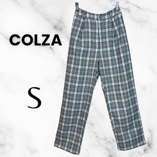 コルザ(COLZA)の美品✨【COLZA】ハイウエストチェックパンツ　ウエストゴム　チェック　グレーS(カジュアルパンツ)