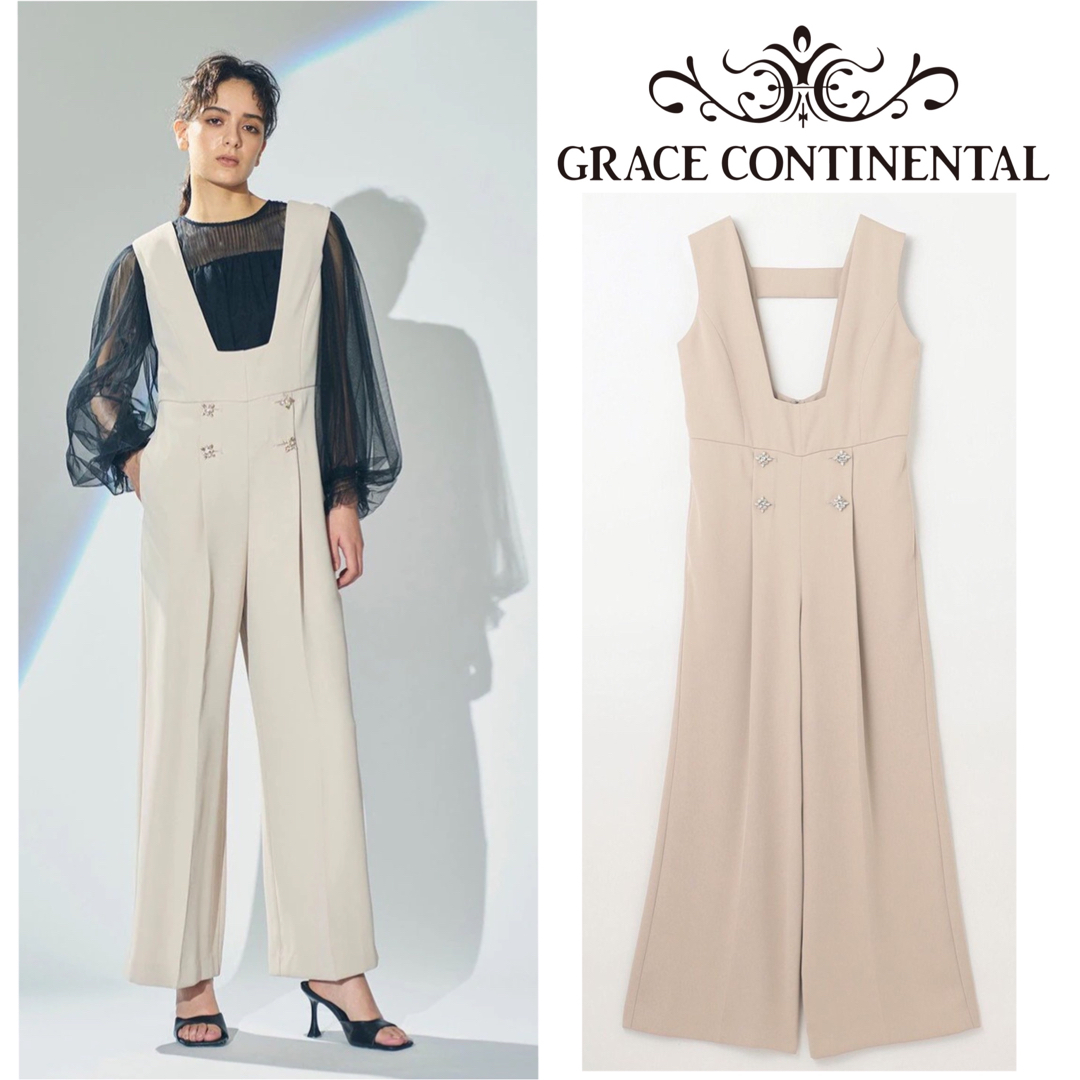 GRACE CONTINENTAL(グレースコンチネンタル)の23AW新作完売☆grace continental ビジュー釦サロペット レディースのパンツ(サロペット/オーバーオール)の商品写真