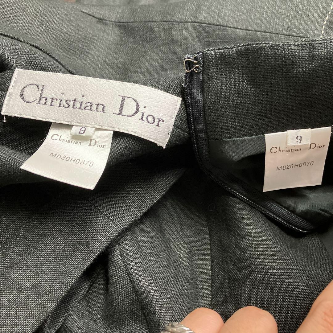 Christian Dior(クリスチャンディオール)のディオール　セットアップ　リネン　シェルボタン　ジャケット　スカート　古着 レディースのフォーマル/ドレス(スーツ)の商品写真