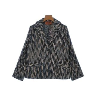 ミッソーニ(MISSONI)のMISSONI カジュアルジャケット 46(XL位) 紺xピンク(総柄) 【古着】【中古】(テーラードジャケット)