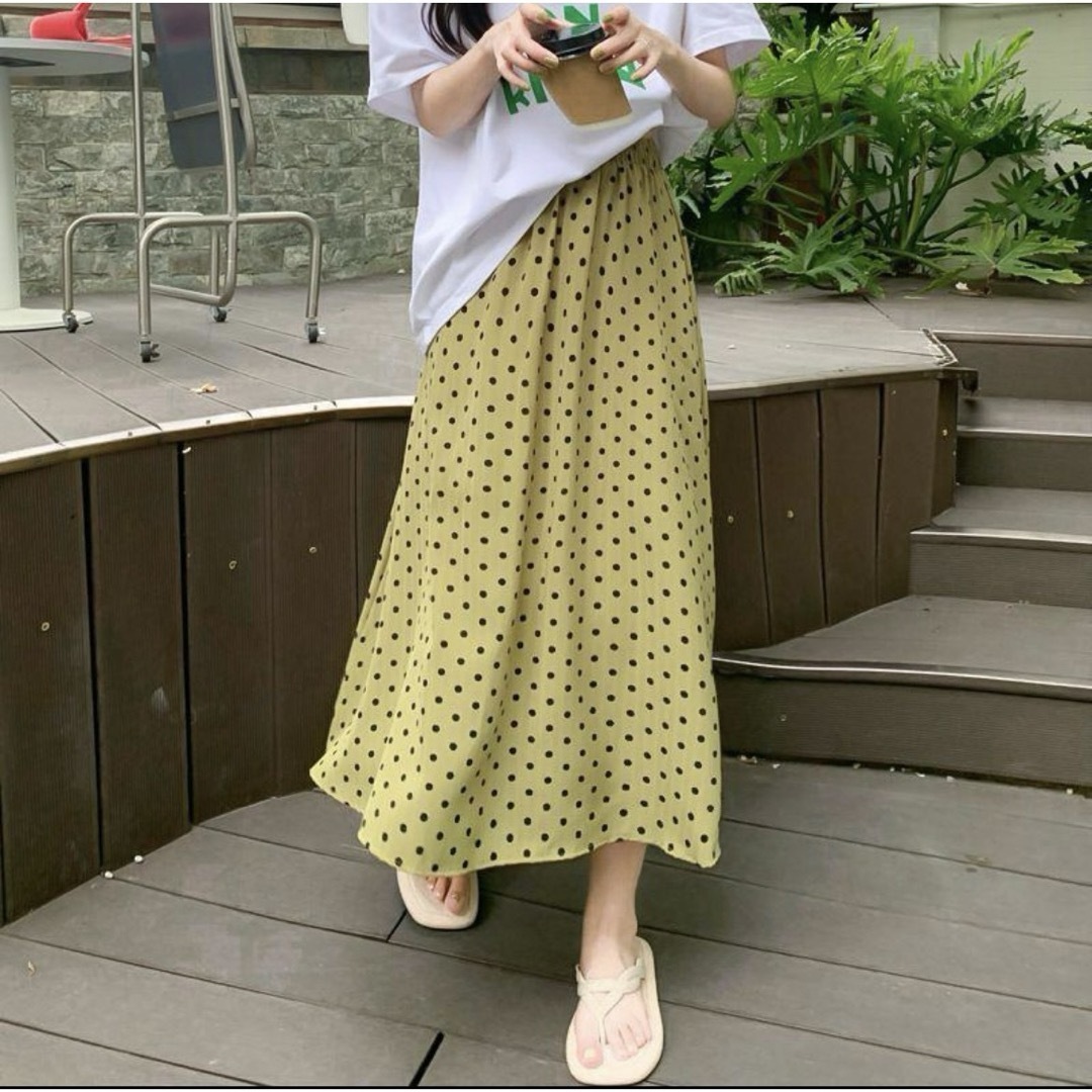 ドット柄 ロング スカート 春夏服 ちぢま ボトムス ドット柄 ロング スカート 春夏服 ちぢま ボトムス