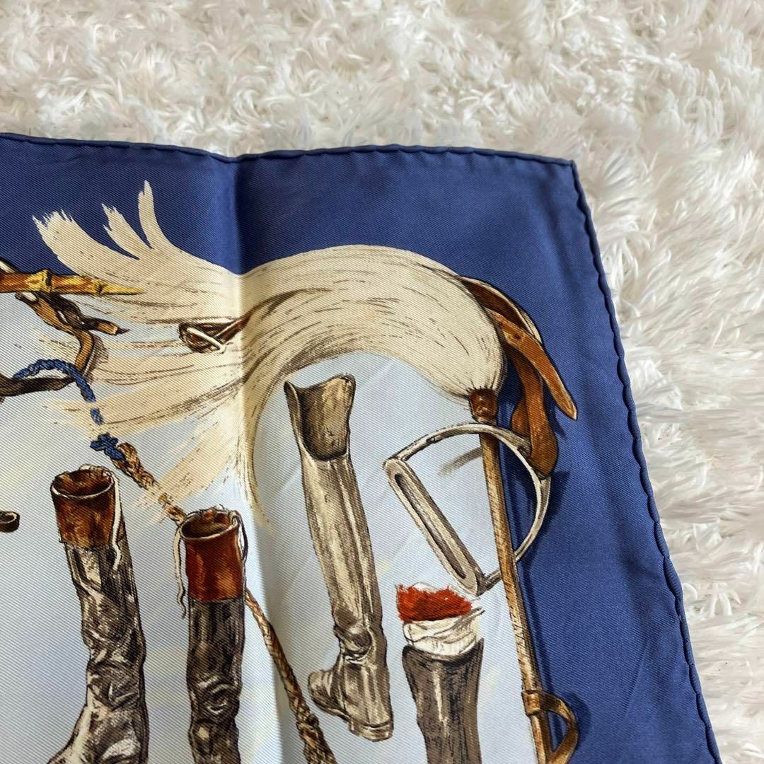 美品　HERMES　カレ45　スカーフ　Propos de Bottes ブルー