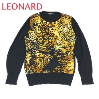 美品♡ LEONARD ブラウス　ペイズリー　花柄　トリム　シルク　ネイビー　L