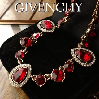 希少美品　GIVENCHY　ネックレス　カラーストーン　ラインストーン　レッド(ネックレス)