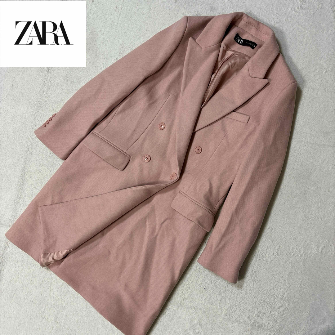 ZARA(ザラ)のZARA ザラ　レディース　ダブルブレスト チェスターコート ロングコート M レディースのジャケット/アウター(チェスターコート)の商品写真