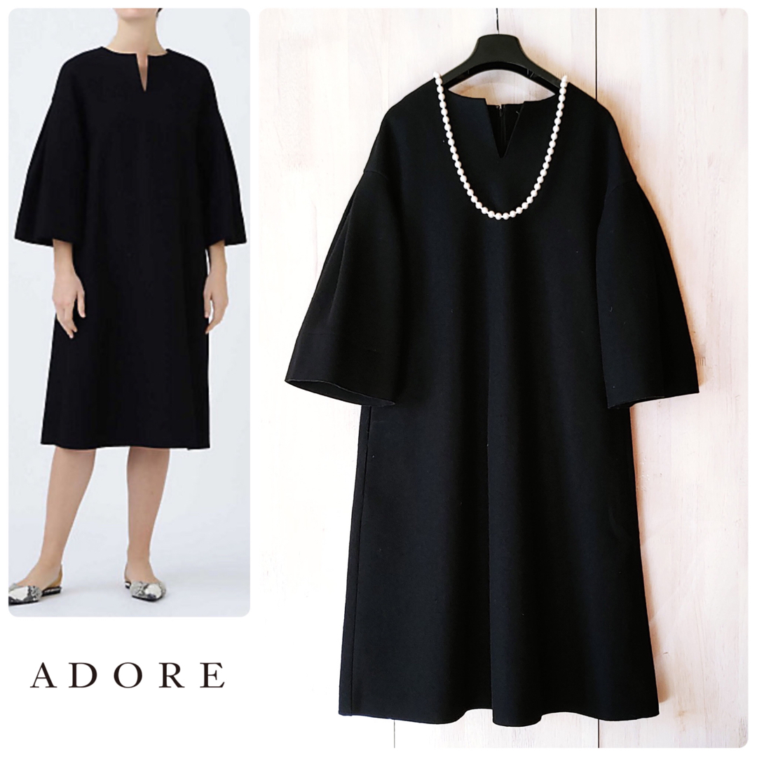 ADORE(アドーア)の◆幻◆希少新品　定価5.7万円 ADORE ブラックワンピース　入学式　冠婚葬祭 レディースのワンピース(ひざ丈ワンピース)の商品写真