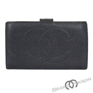 シャネル(CHANEL)のBCランク【シャネル】二つ折り財布/がま口/キャビアスキン/ココマーク/ブラック【中古】(財布)